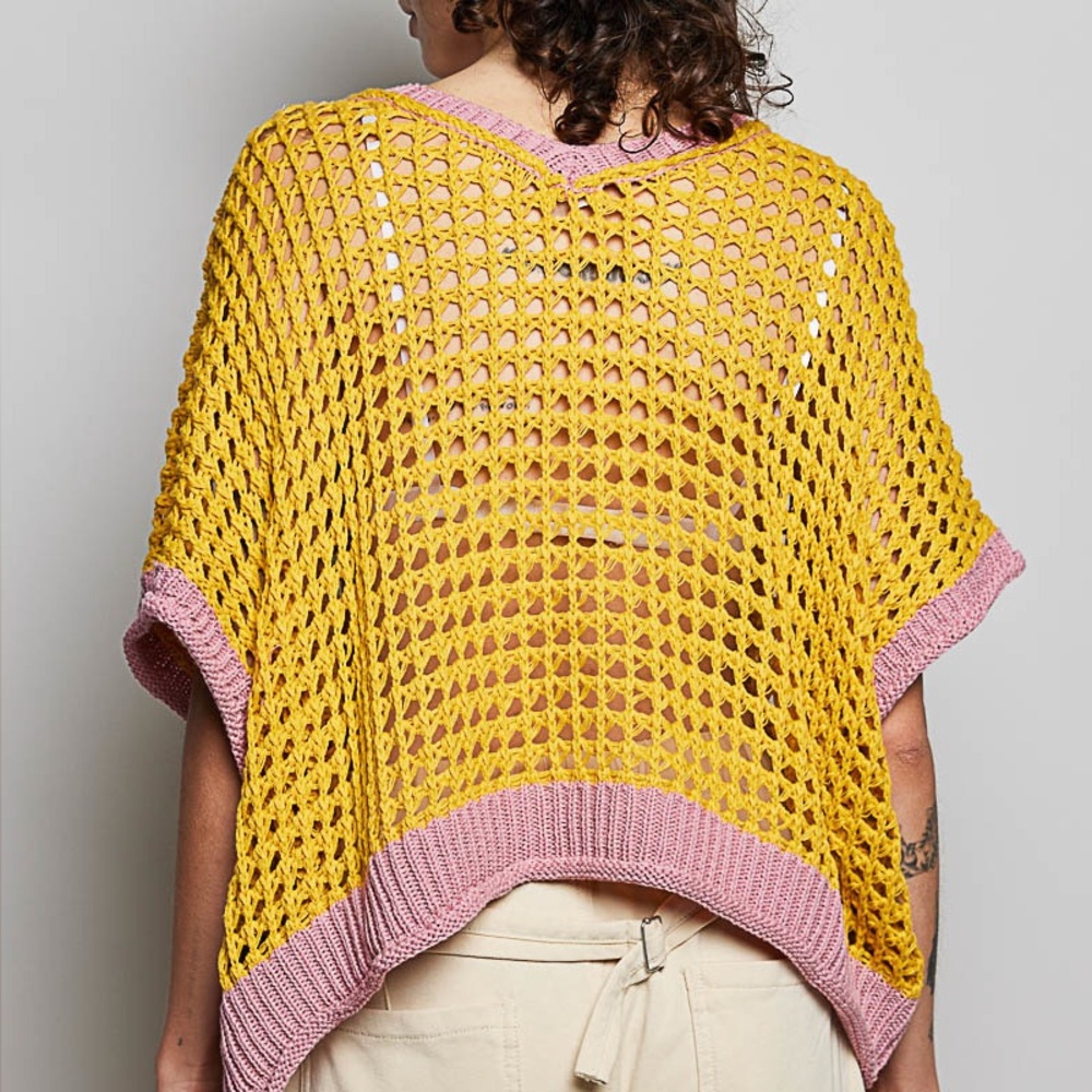 POL Daisy Sweater Open Weave Crochet Boho Knit Yellow Small NWT Festival - Picture 8 of 8